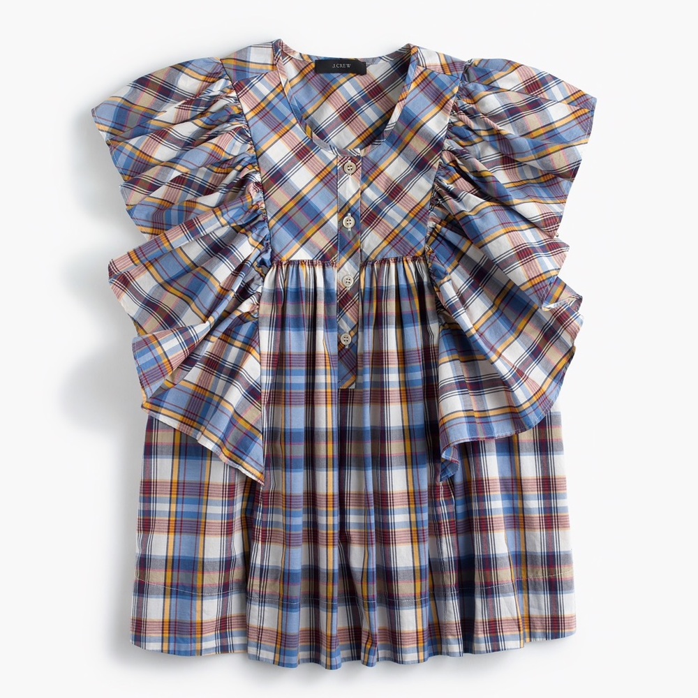 BNWT J. Crew ruffle top in vintage plaid SOLD OUT